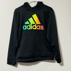 Adidas Hoodie Youth 14/16 LARGE Sweatshirt pullover Black Logo colorful
